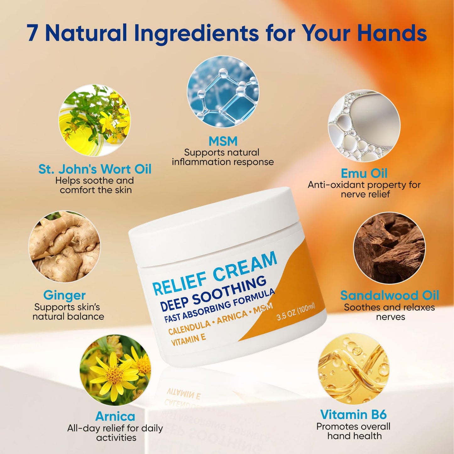 WOVOEO Carpal Tunnel Relief Cream, Herbal Nerve Relief Cream for Hands & Wrists, Non-Greasy Formula with Arnica, Emu Oil and Turmeric Oil, 3.5 oz