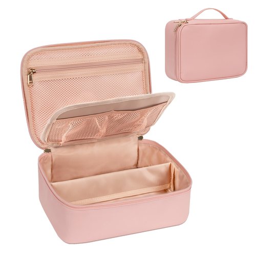 OCHEAL Makeup Bag, Potable Make up Bag Cute Makeup Organizer Bag for Toiletry Cosmetics Accessories with Divider and Brushes Compartments, Makeup Travel Case Cosmetic Bags Women and Girls-Pink