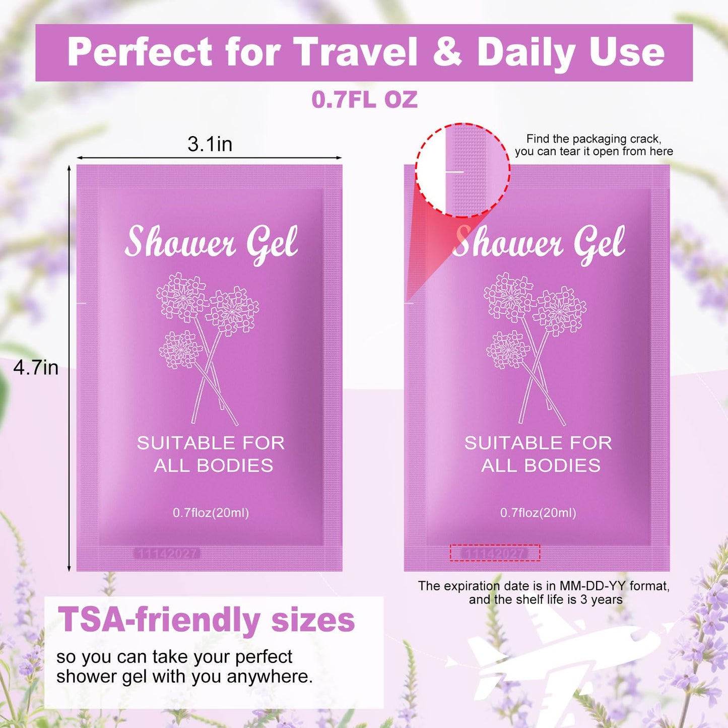 fafortune Travel Size Body Wash Bulk,0.7 fl oz (20ml) Small Size Mini body wash,Verbena Scent,Hotel Supplies Bulk for Guests Airbnbs Homes Resorts Offices and Gyms(pack of 10)