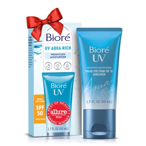 Biore UV Aqua Rich SPF 50 PA++++ Daily Moisturizer Sunscreen for Face, For Sensitive Skin, Oil Free, Hyaluronic Acid, Vegan, Oxybenzone & Octinoxate Free, Dermatologist Tested, Allure Winner, 1.7 Oz