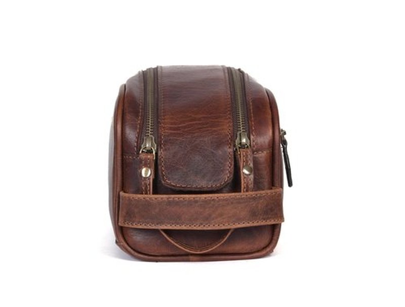 10" Premium Leather Toiletry Travel Pouch With Waterproof Lining | King-Size Handcrafted Vintage Dopp Kit By Aaron Leather Goods (Chocolate)