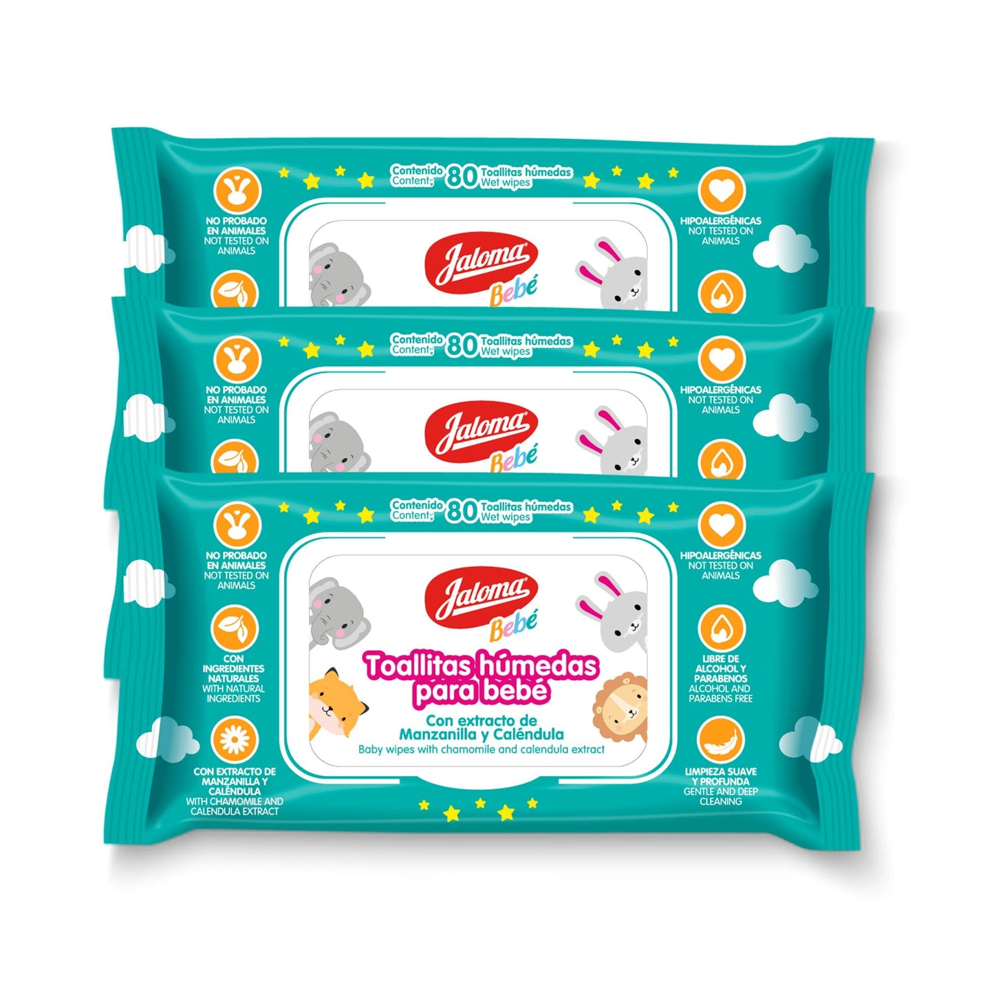 JALOMA Baby Wipes with Chamomile and Calendula Extract, Hypoallergenic and Paraben Free, Pack of 3, 80 Wet Wipes Each (240 Count)