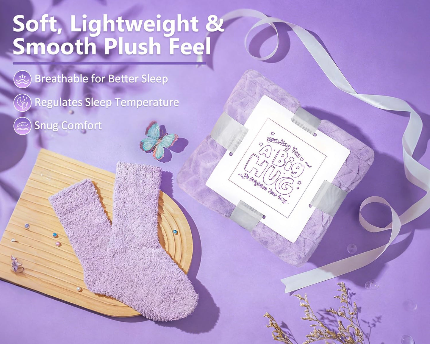 Gift Basket for Women, Birthday Gifts for Women Self Care Gifts Get Well Soon Gifts, Flannel Blanket,Tumbler, Relaxing Spa Gifts for Mom Best Friend Wife Girlfriend Sister Her (Purple)