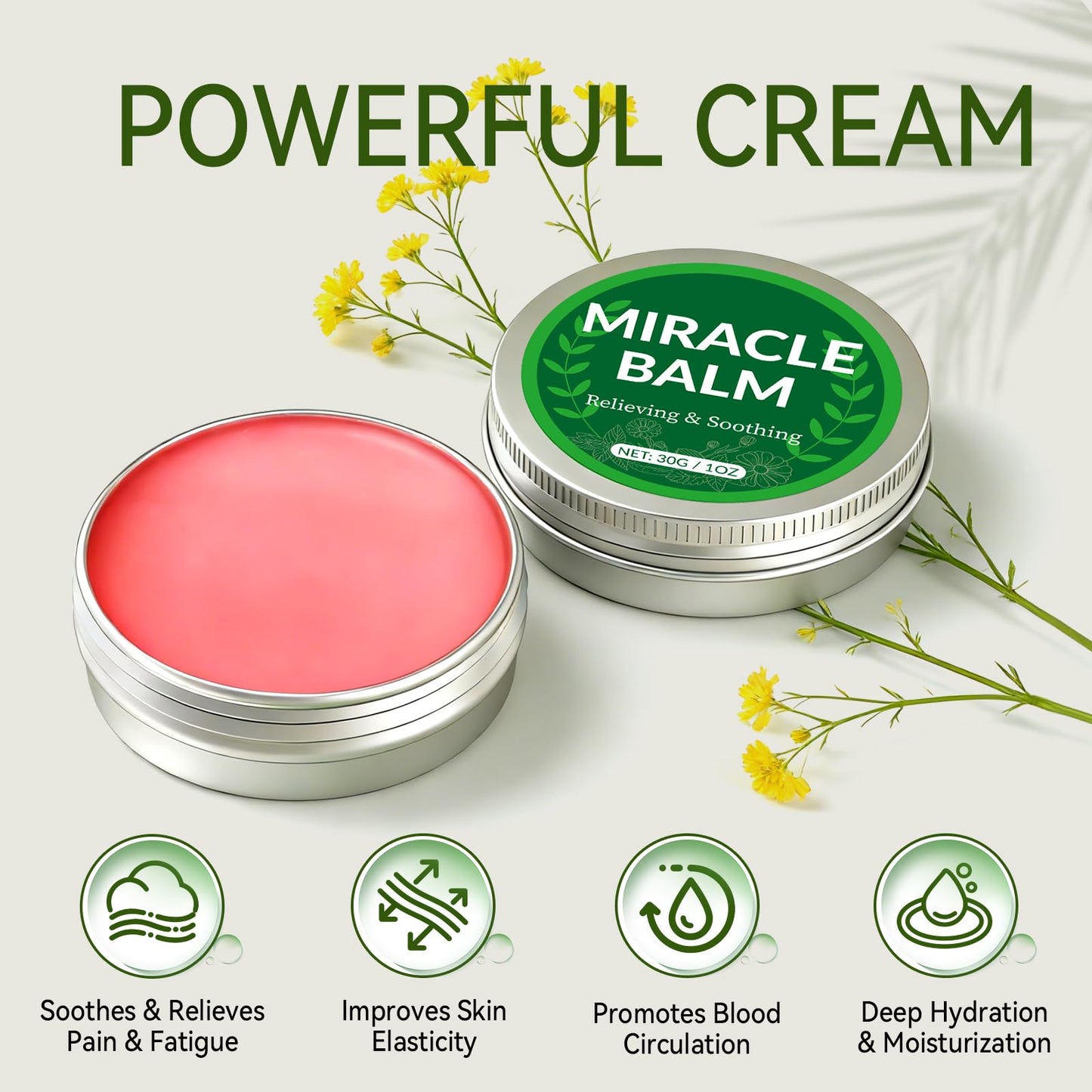 HGFDSWA Miracle Balm, 2 Pack Original Balm for Swollen Legs, Back, Hands & Body, 2 Oz Soothing Cream for Whole Body with Natural Ingredients & Moisture, Long-Lasting & Powerful