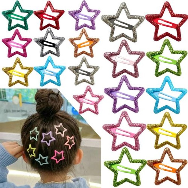 20 PCS Sparkling Star Hair Clips Snap Star Hair Accessories Non Slip Star Clips for Girls Women Metal Hair Clips Star Hair Barrettes Star Hair Clips for Women Star Hair Clip