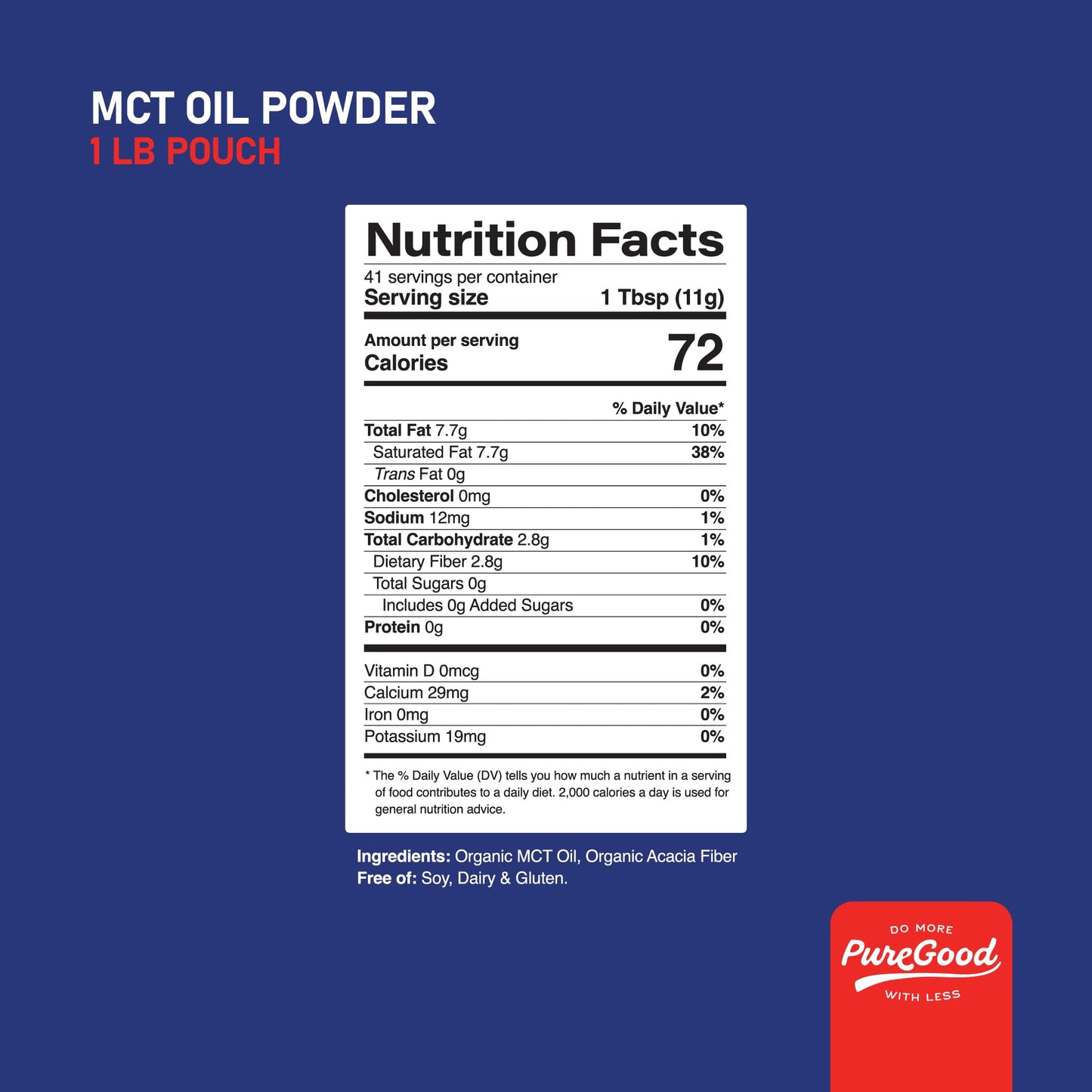 PureGood Organic MCT Oil Powder with Prebiotic Fiber, 1 Pound (16 oz) | C8 & C10 from Coconuts | MCT Oil Coffee Creamer, Unflavored | Non-GMO, Vegan, Kosher, Gluten Free