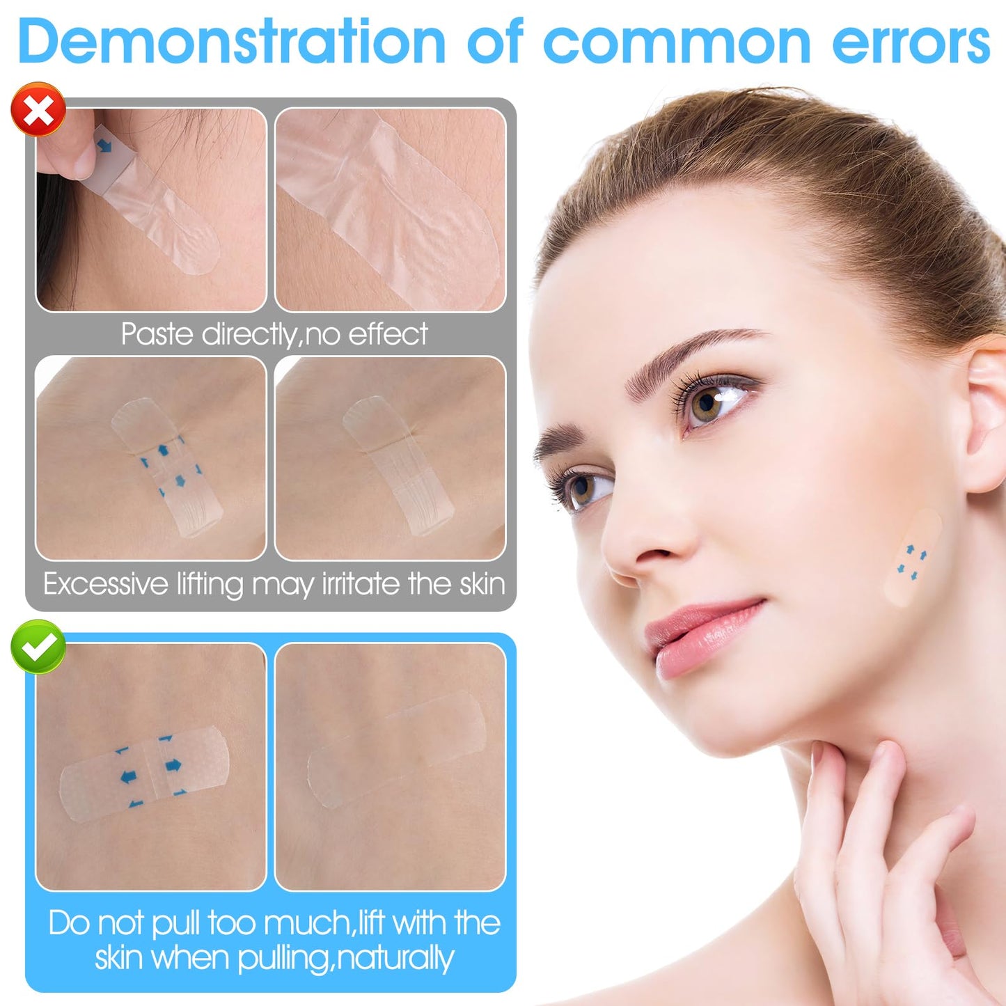 Ymapinc 140Pc Neck Tape Lifting Invisible, Clear Face Tape for Loose Skin, Neck Strips Instant Adhesive Tightening for Lifting Jowls, Eyes Wrinkles, Waterproof Reusable