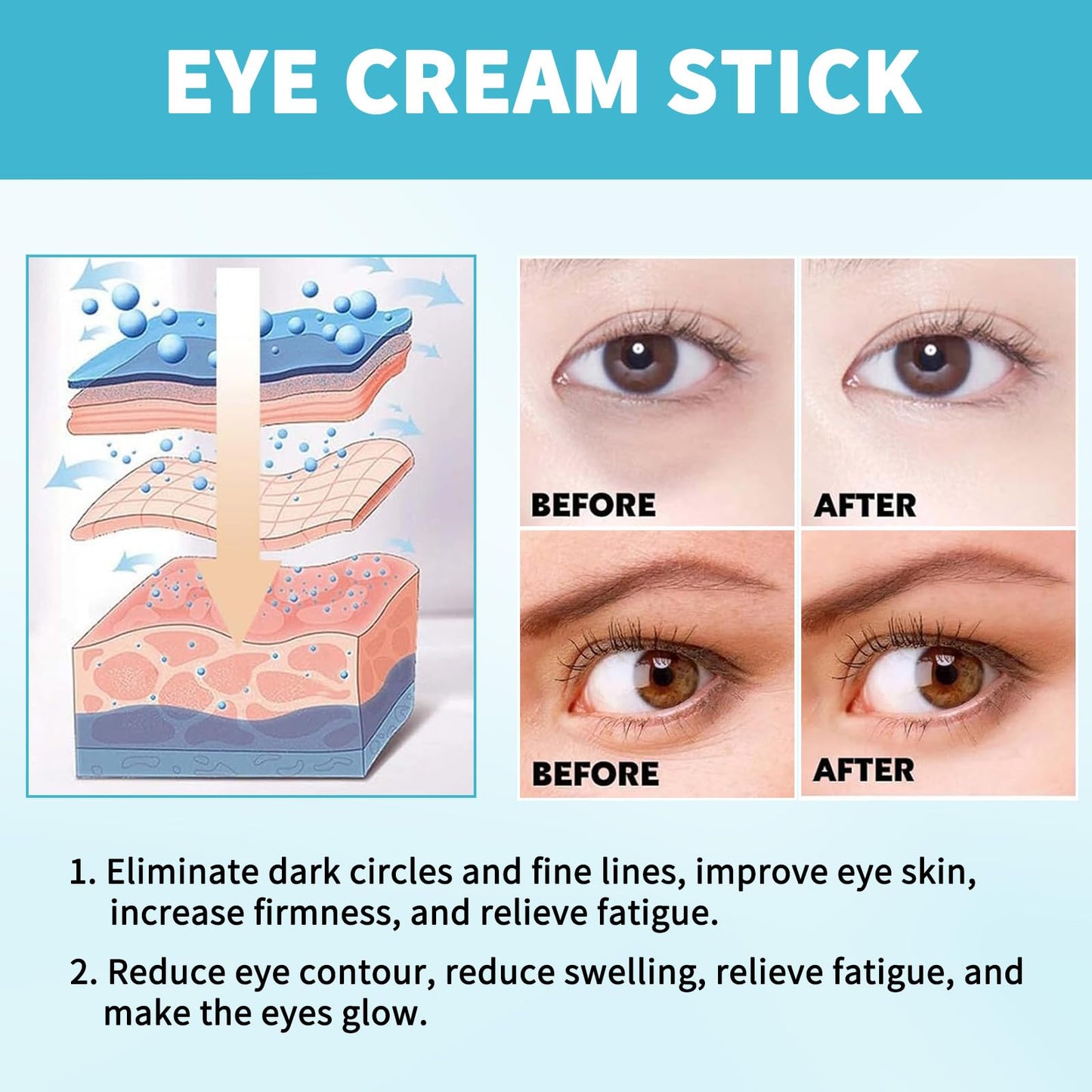Wrinkles Under Eye Cream with Snail Mucin for Fine Lines Puffiness - Firming Serum Relieve Eye Fatigue for Women