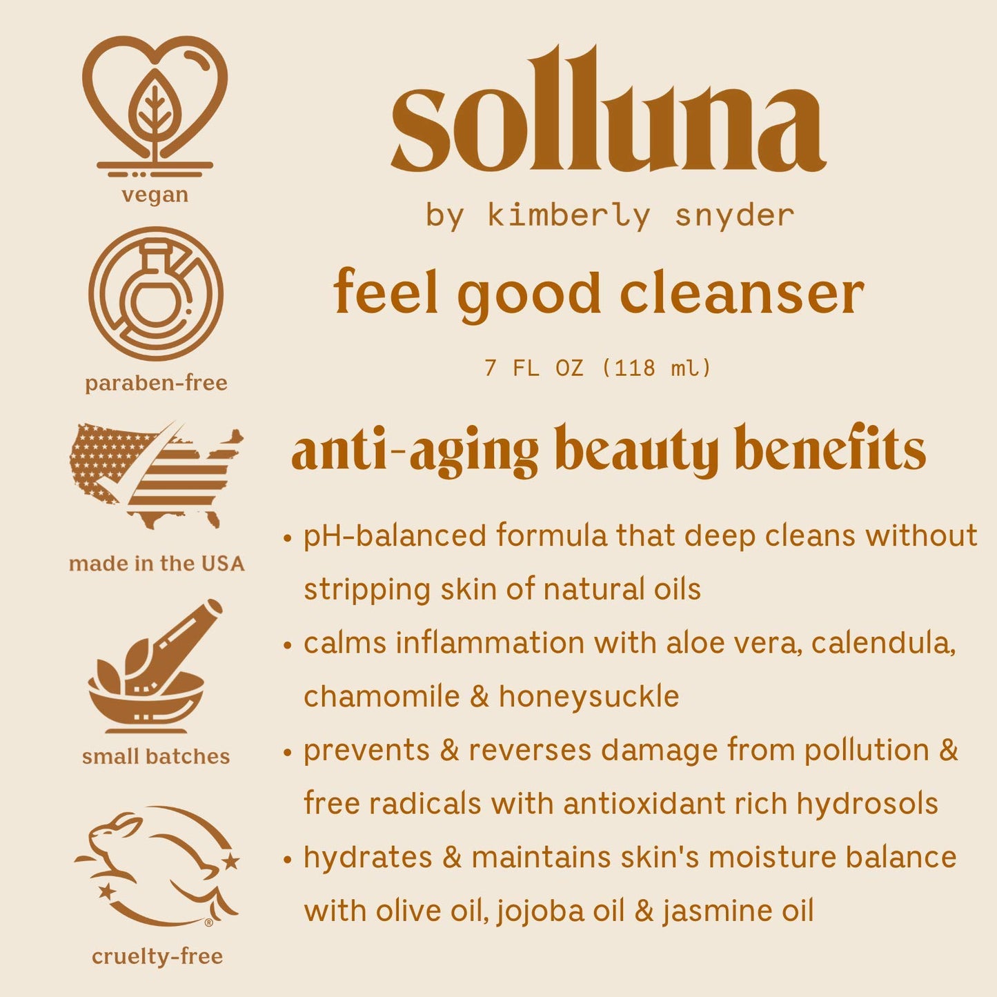 Solluna by Kimberly Snyder Hydrating Anti-Aging Facial Cleanser — Soothing pH Balanced Gentle Face Wash — Moisturizing Natural Oils & Plant Botanicals (4oz) Cruelty-Free, Non-Toxic, Vegan & Non-GMO