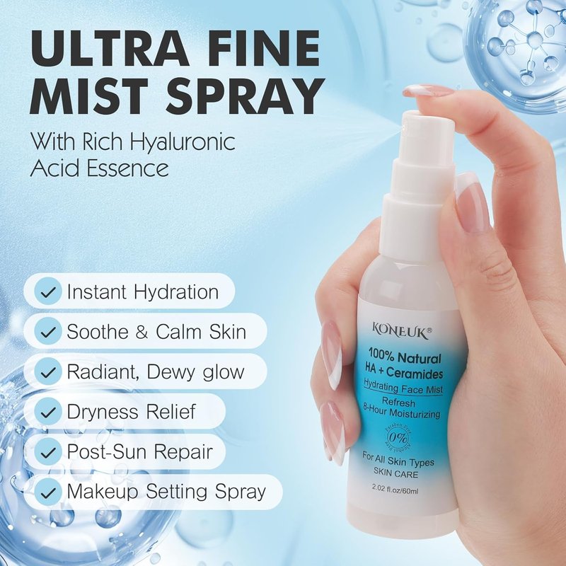 KONEUK Refreshing Face Mist Kit | Hydrating & Soothing Facial Spray for Glowing Skin | Travel Size 2.02 fl oz - 6 Pack