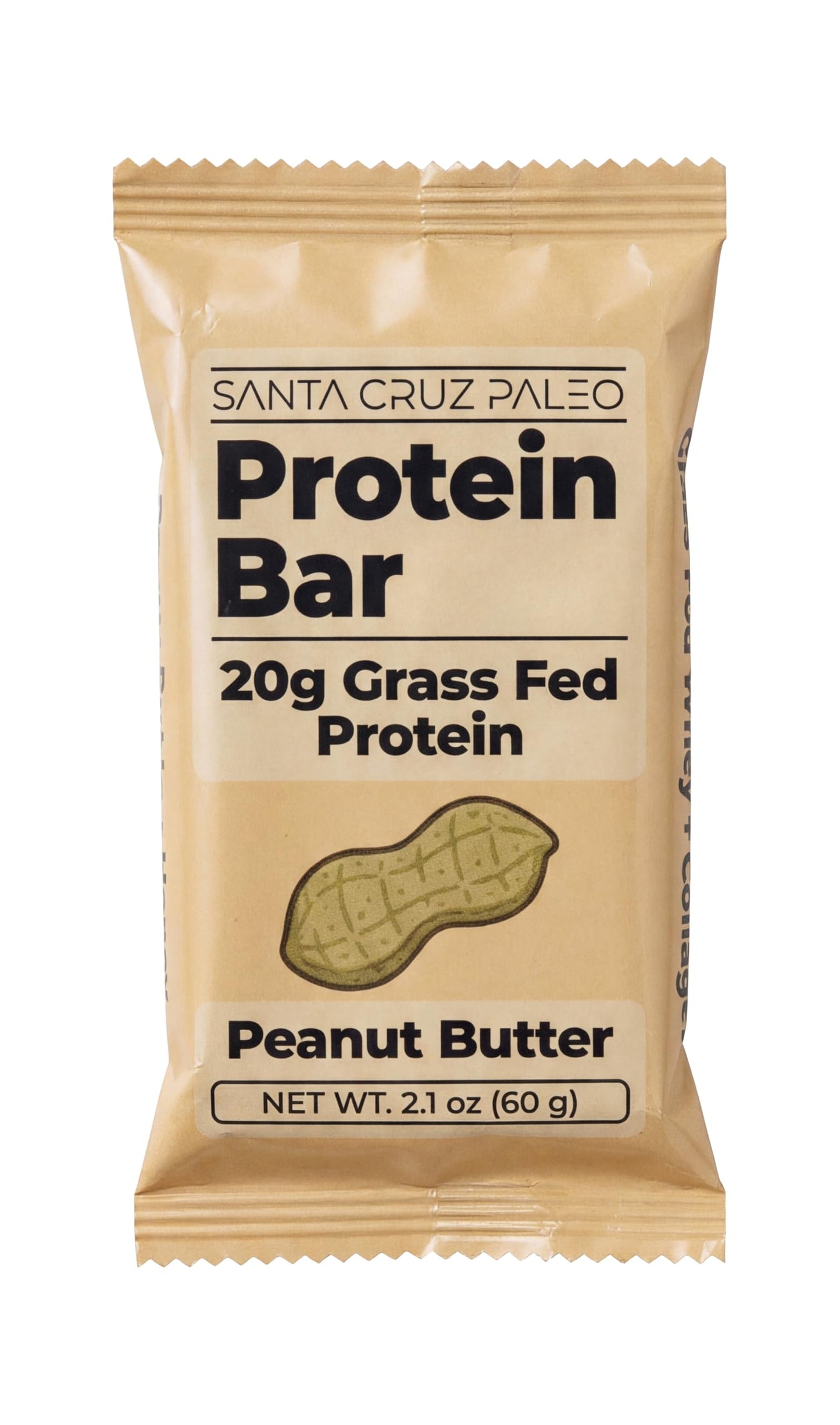Santa Cruz Paleo Protein Bar – 20g Grass-Fed Whey & Collagen Protein – Wildflower Honey Sweetened, No Seed Oils, High Protein Snack Bar (Peanut Butter Flavor, Pack of 10)
