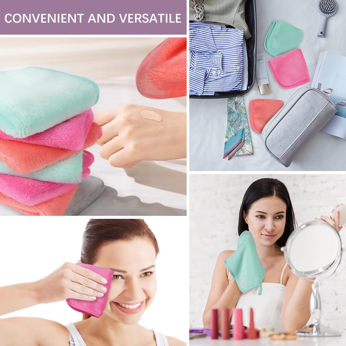 VIVOTE Microfiber Face Cloth Quick Drying Flannel Face Cloth Reusable Makeup Remover Cloth, Ultra Soft Wash Cloth for Face (20cmx20cm,6pack, Multi-color)