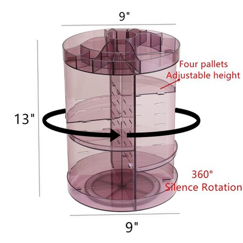 Cq Acrylic 360 Rotating Makeup Organizer, Purple, 4 Tier Adjustable Shelf Height and Rotatable Holder, Large Capacity Cosmetics Storage, Fits Countertop Vanity and Bathroom