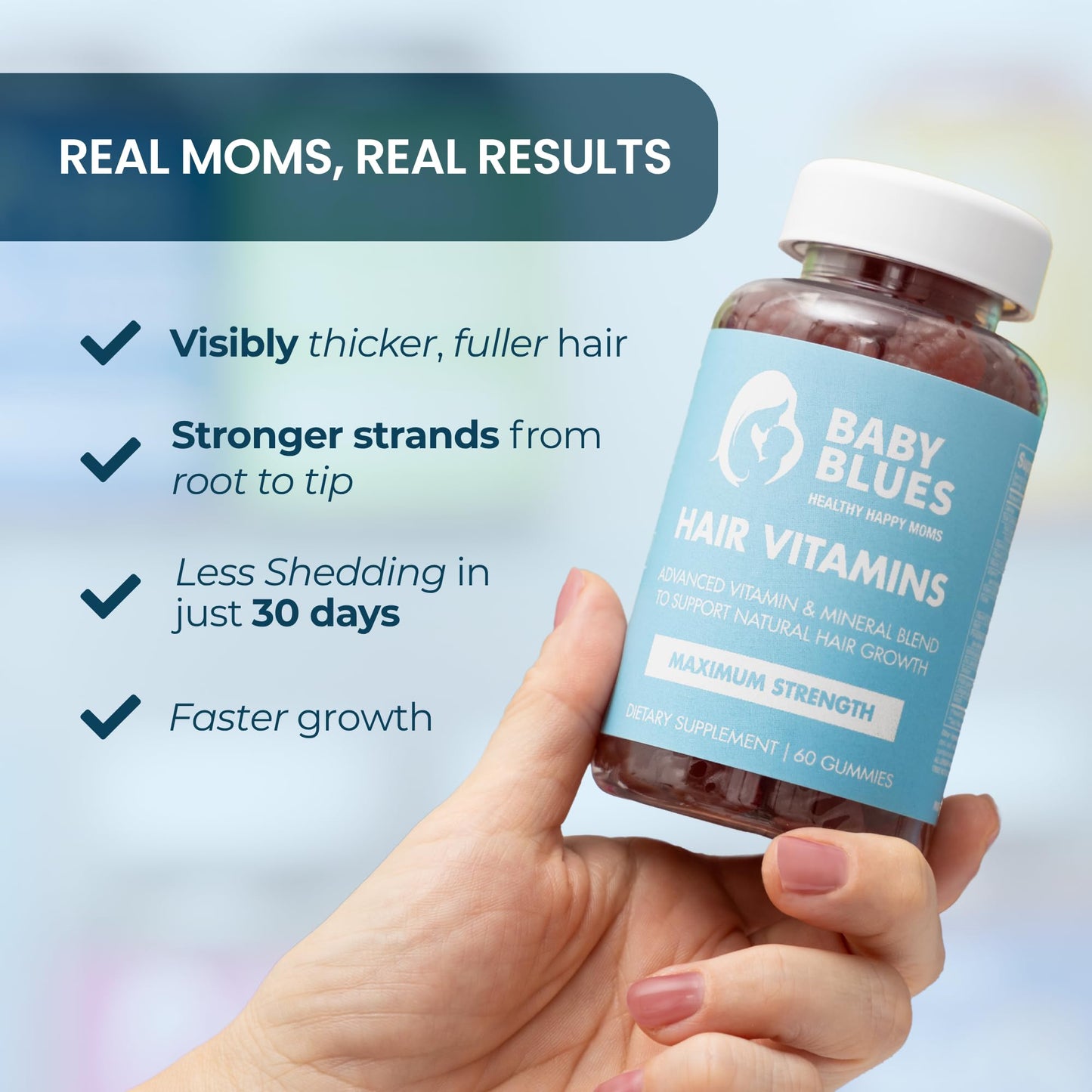 Baby Blues Postpartum Hair Loss Vitamins & Gummies for Women, Biotin & Collagen for Hair Growth Support, Thinning Hair Support, Thicker Fuller-Looking Hair, Hair Skin & Nails, Postnatal, 60 Count