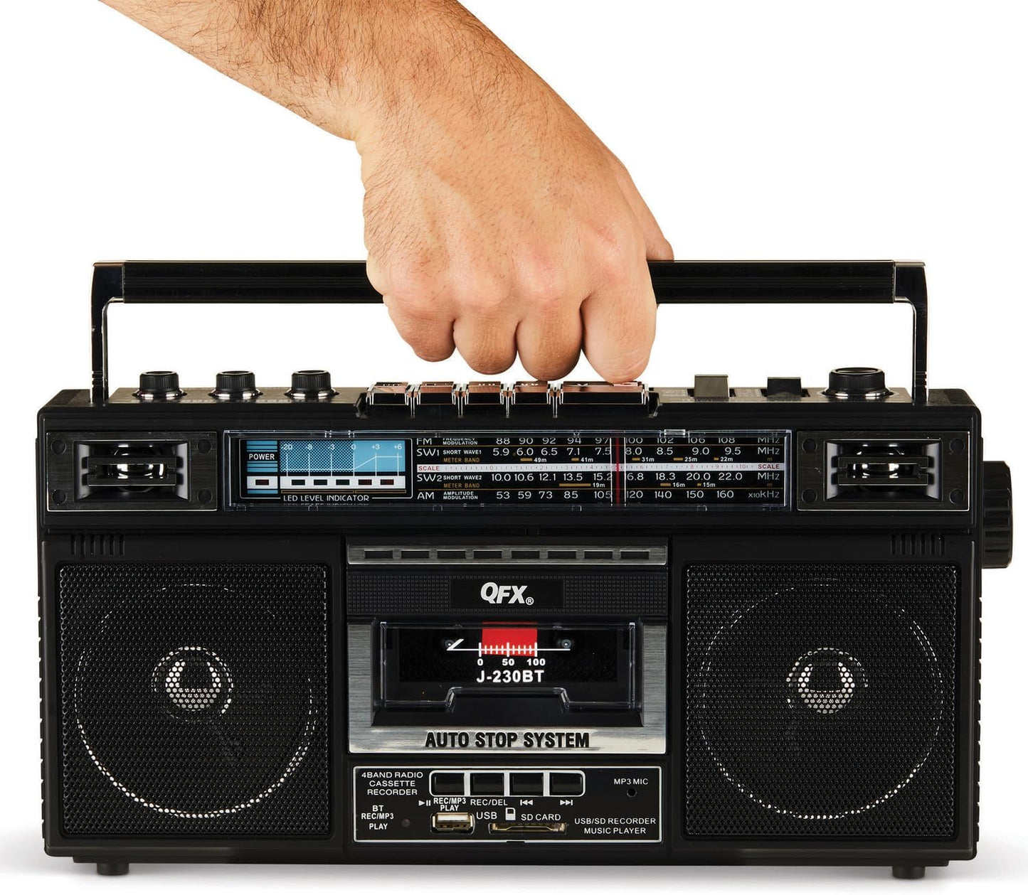 Bluetooth Cassette Boom Box | USB/SD Card AM/FM Radio with Recording & Built-in Mic