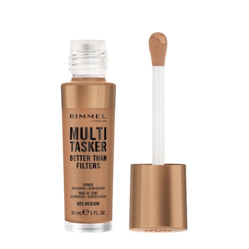 Rimmel Multi-Tasker Better Than Filters, 005 Medium, Face Primer, Glow Booster and Highlighter, Vegan Formula, Anti-Ageing Benefits, Light-Reflecting Pigments, Giant Soft-Touch Wand, 1oz