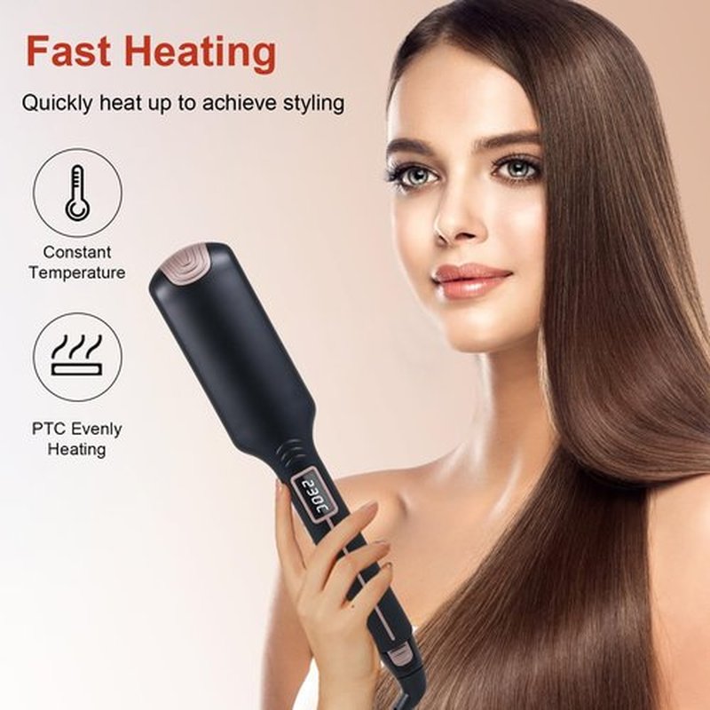 Layhou Adjustable Temperature Hair Straightener Wide Plate Iron Fluffy Electric Hair Straightening Plate