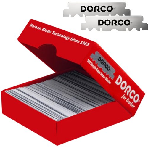 The Shave Factory Straight Edge Razor Kit (Steel Razor / 100 Dorco Single Edge Razor Blades Red)