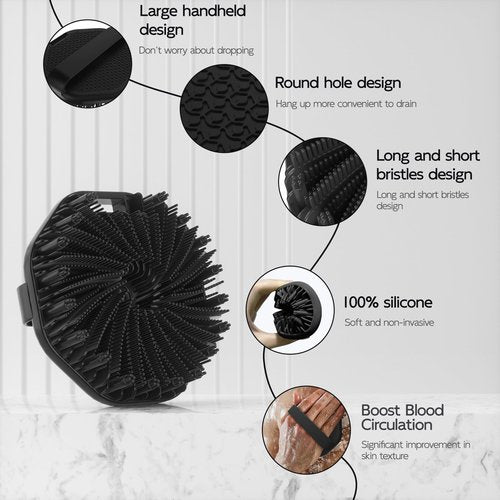 2 PCS Silicone Body Scrubber, Exfoliating Body Wash Scrubbers Exfoliator, Shower Body Brush for Effective Showering Exfoliation and Gentle Massage (Black+Black)