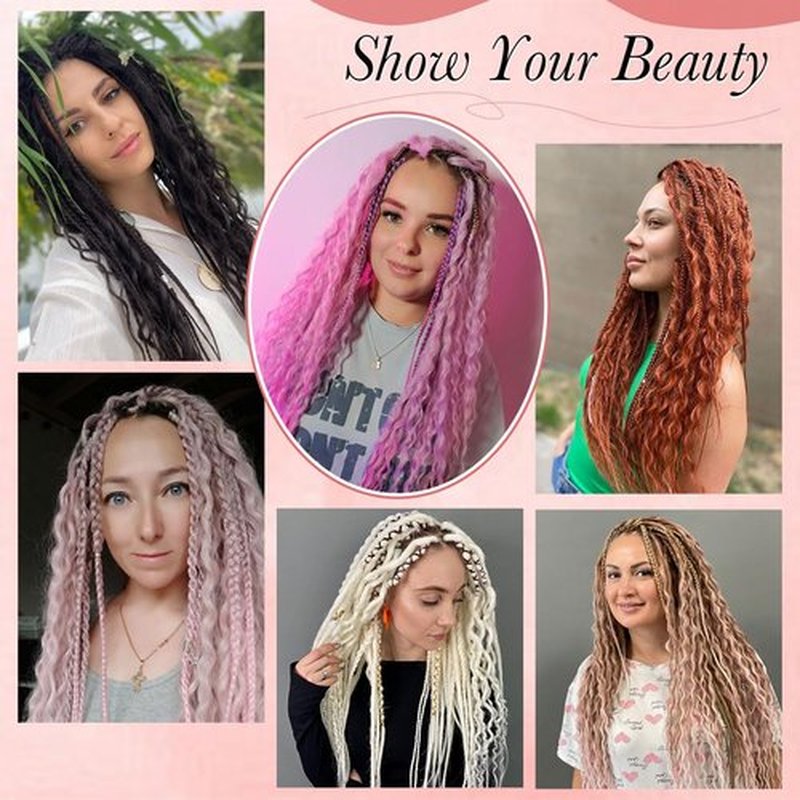 Quiduis 30 Inch 30 Strands SE Dreadlock Extensions,3 In 1 Mixed Synthetic Dreads Extensions,Teal Green Curly&Straight&Boho Single Ended Dreads Extensions Hippie Style Dreadlock for Women