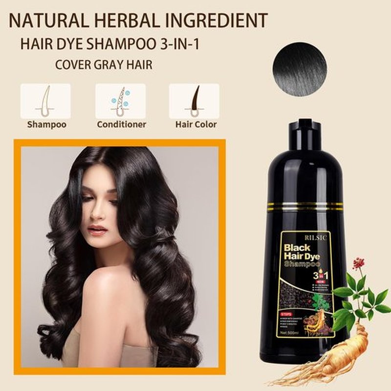 Chestnut Brown Herbal Hair Color Shampoo - 3 in 1 Instant Grey Coverage and Coloring for Women and Men (500ML)