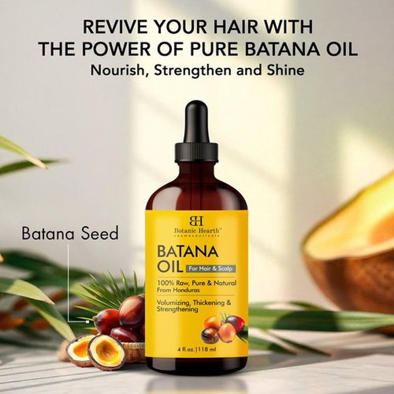 Botanic Hearth Raw Batana Oil for Hair Growth | 100% Pure & Unrefined Oil from Honduras | For Thicker, Stronger Hair - 4 fl oz Set of 2