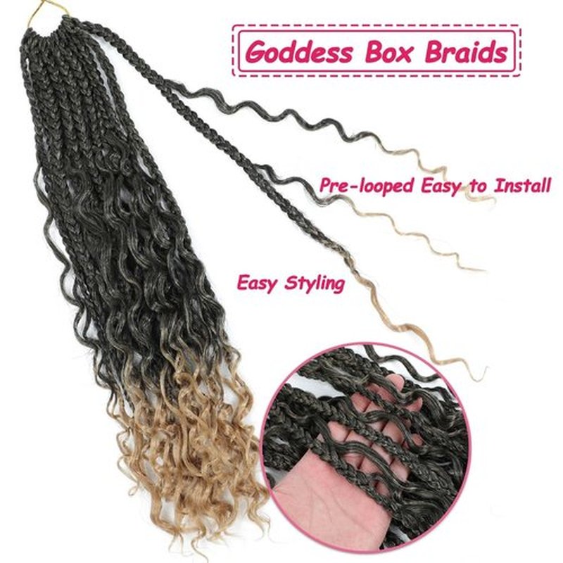 Goddess Box Braids Crochet Hair 14Inch 8PacksPre Looped Boho Box Braids Braiding Hair Curly Ends Bohomian Crochet Box Braids (T/27#, 14 inch)