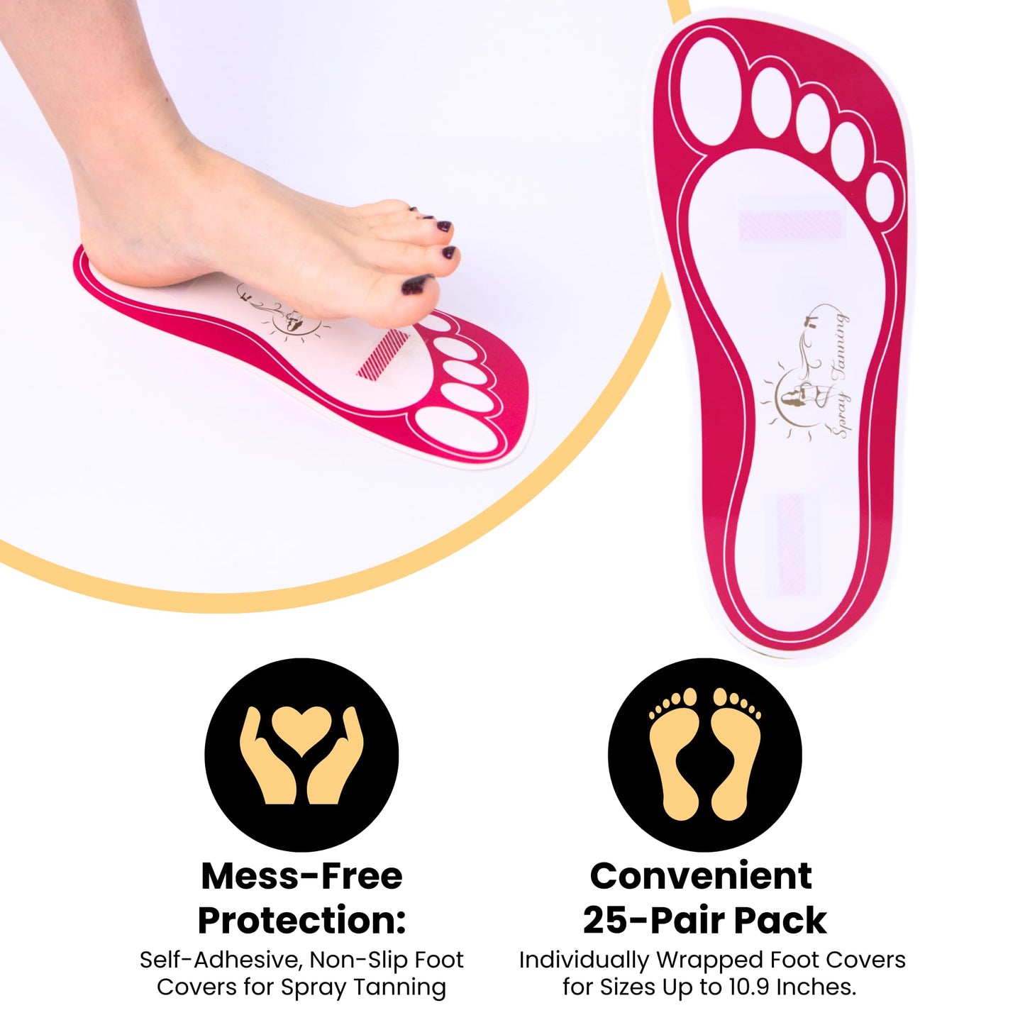 25Pairs(50Feets) Disposable Stick Spray Tanning Feet Pads Perfect for preventing spray tan solution,Deluxe & Hygienic Spray Tan Feet Pads-Ideal for Salons and Spas or Home,Easy to Apply