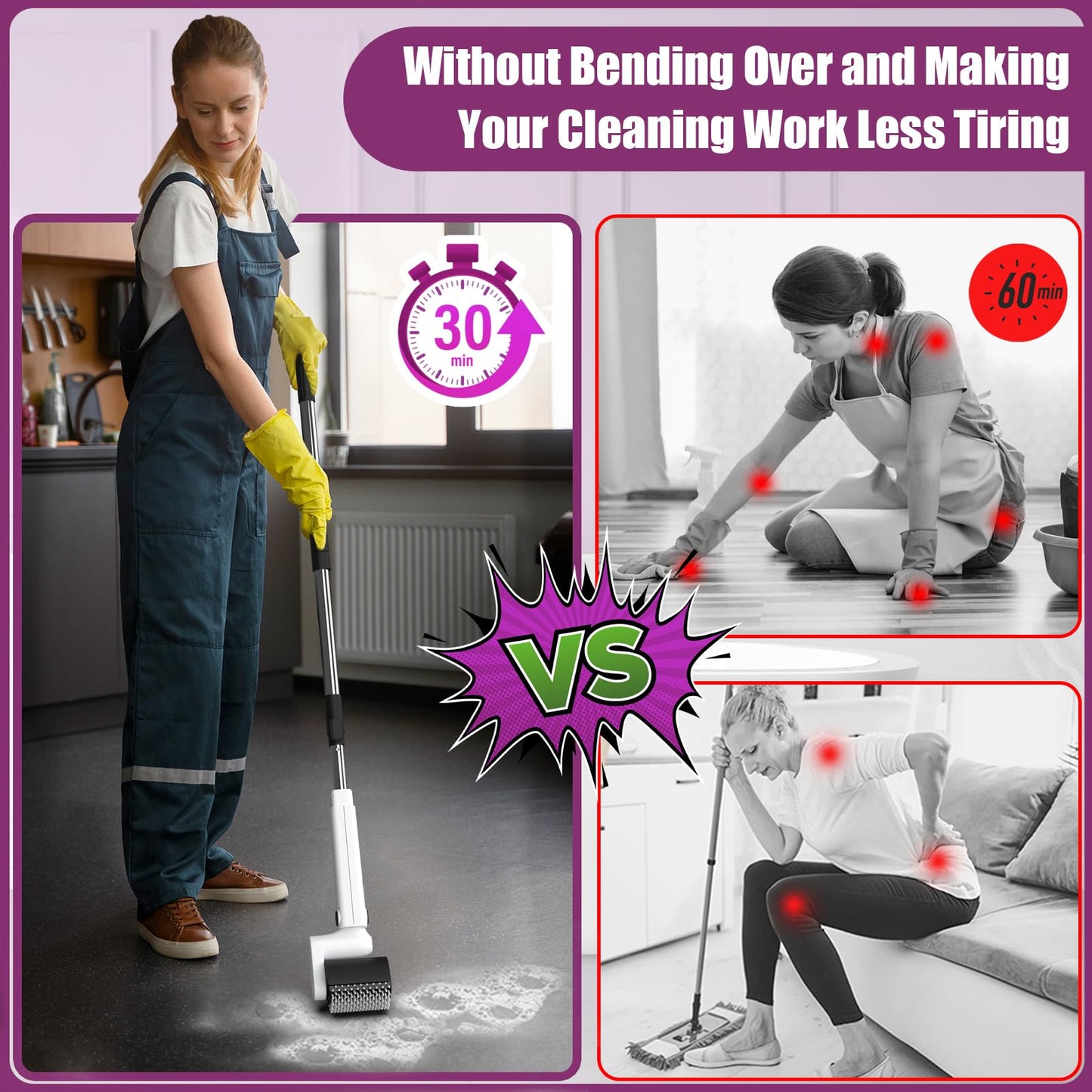 LHPY Electric Spin Scrubber, 2025 New Roller Type IPX7 Waterproof Bathroom Cleaner Brush, Shower Scrubber with Long Handle & 2 Speed, Heads Replacement, Cleaning Supplies for Tub Shower Tile Floor