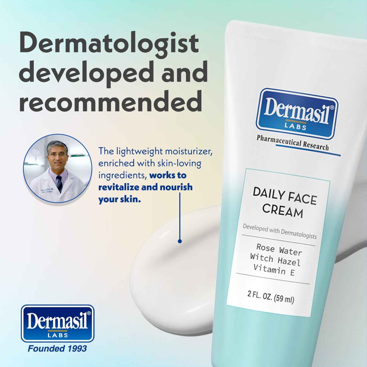 Dermasil Daily Face Cream 3-Pack – Oil-Free, Lightweight Moisturizer with Witch Hazel, Rose Water, and Vitamin E, 2 Oz Ea