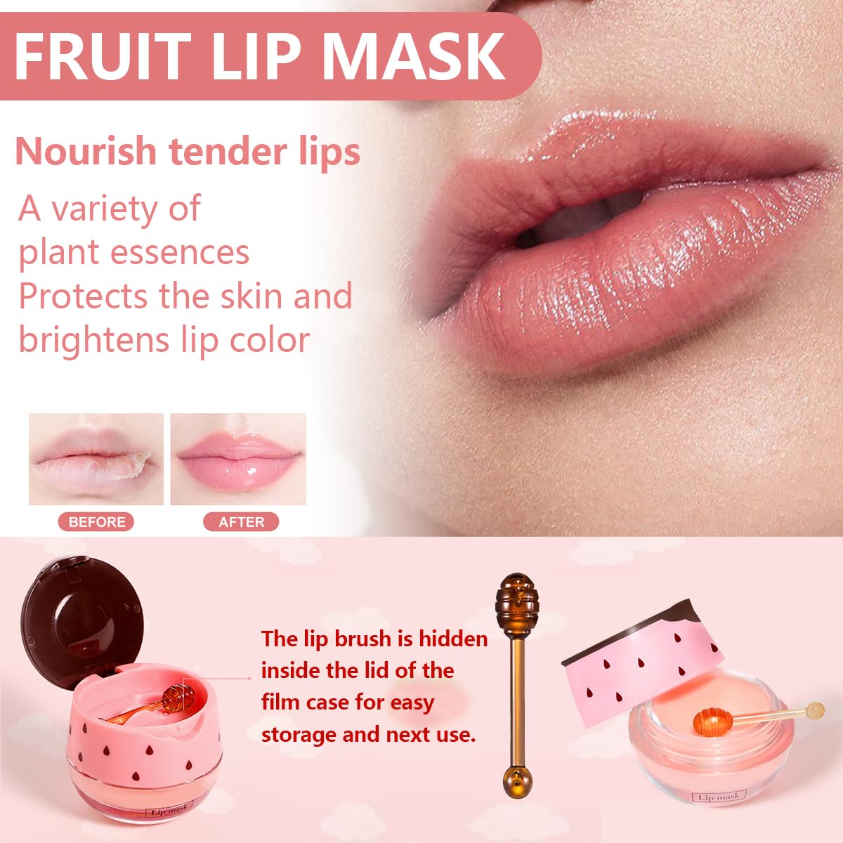 4 Pcs Strawberry & Honey Lip Balm, Moisturizing Propolis Sleeping Lip Mask, Vitamin E Lip Masks, Hydrate Repair Prevent Dry Cracked Lip Exfoliator Lip Care (2 Pack Strawberry - 2 Pack Honey)