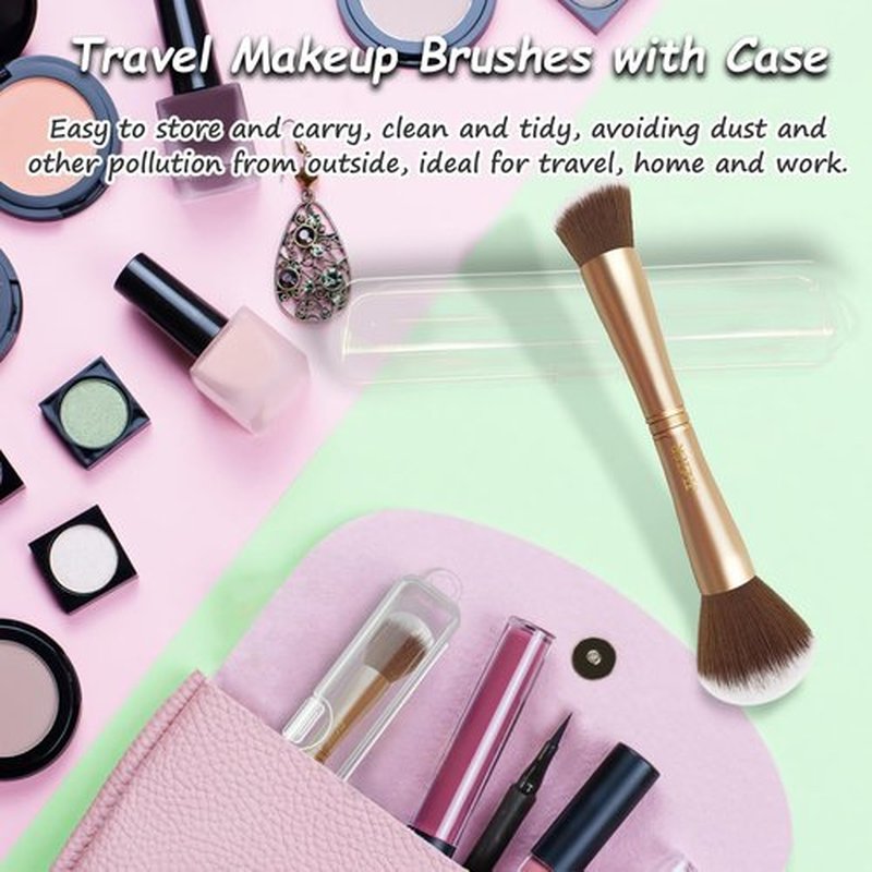 4 in 1 Makeup Brush Set, Travel Makeup Brushes with Case, Foundation Brush/Blush Brush, Eyeshadow Powder Brush,Concealer Brush (gold-plastic case)