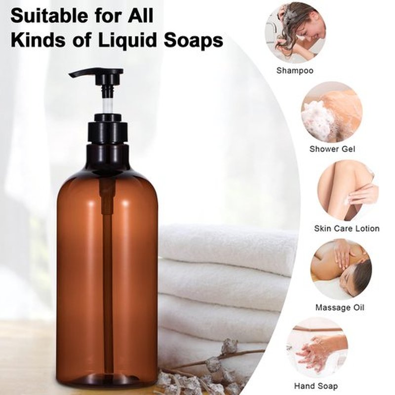 Yebeauty Pump Bottle Dispenser, 33.8oz 1000ml Plastic Shampoo Pump Bottles Shower Soap Dispenser Empty Refillable Containers for Conditioner Body Wash, Bathroom Kitchen, 2 Pack Amber