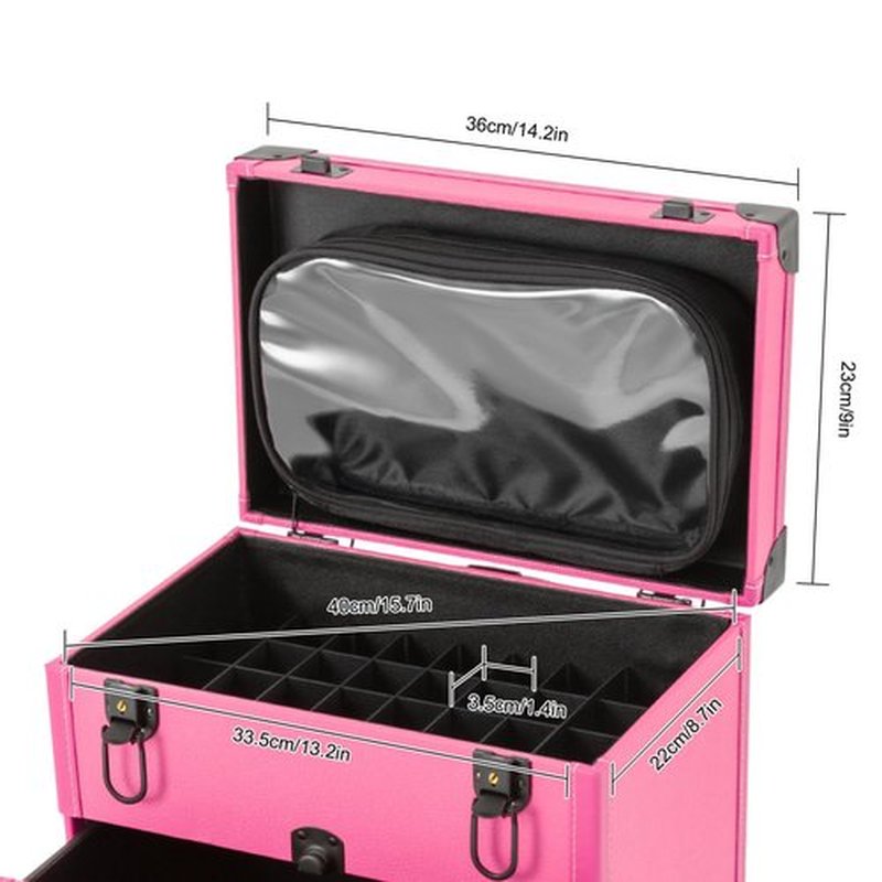 QUEWATSA Rolling Makeup Case with Drawers&4 Wheel, Cosmetic Case Trolley, Make Up Suitcase Cosmetic Trolley, Portable Multifunction Makeup Suitcase, Jewelry Travel Cosmetic Train Case (Rose Red)