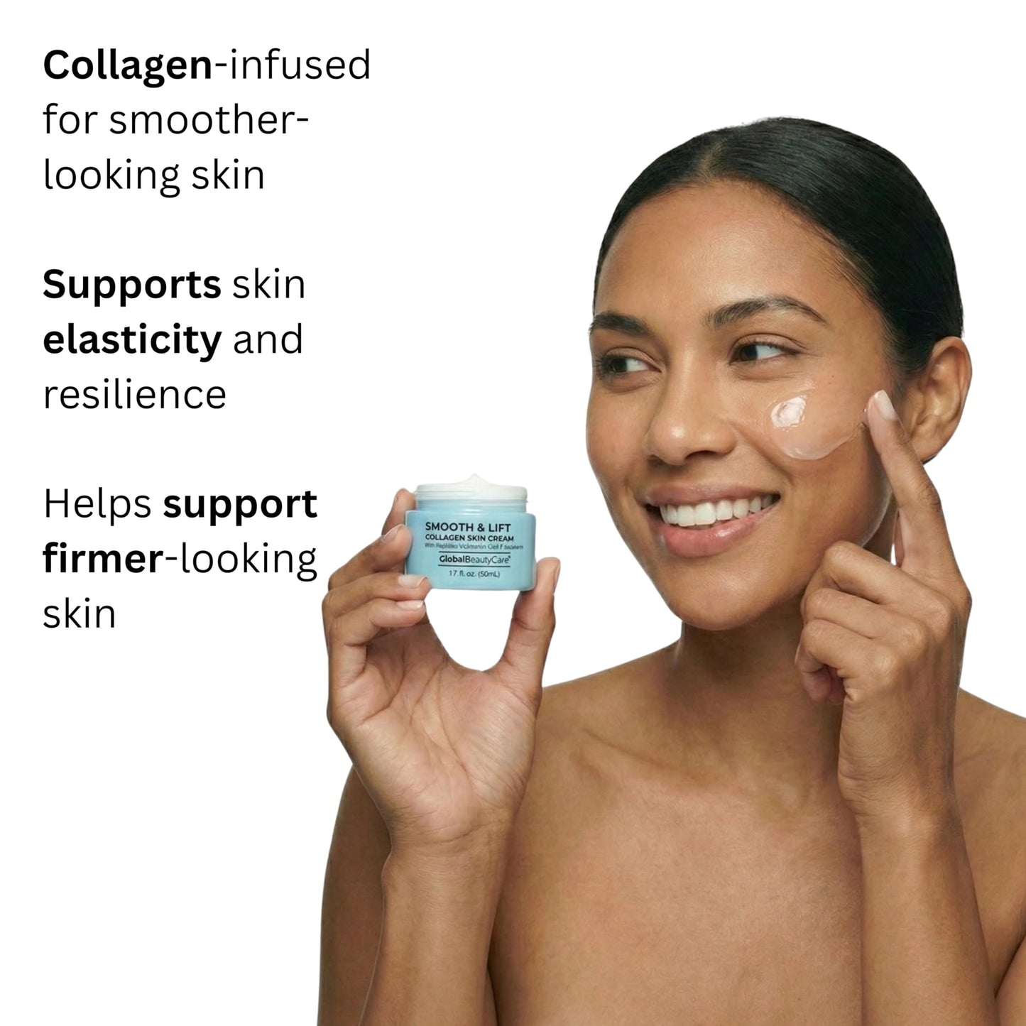 Global Beauty Care Smooth & Lift Collagen Skin Cream wiith Peptides, Hyaluronic Acid & Squalane 1.7 fl oz 50ml