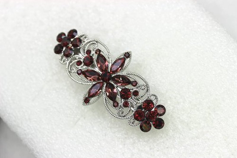Faship Gorgeous Burgundy Rhinestone Crystal Flora Hair Barrette Clip