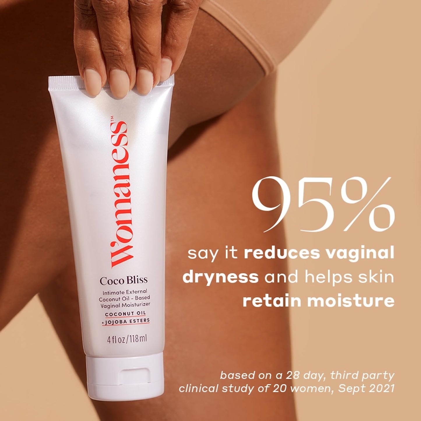 Womaness Coco Bliss Vaginal Moisturizer - Hydrating Coconut Cream for Vaginal Dryness - Non-Sticky Vulva Cream for External Intimate & Body Care - Estrogen & Hormone-Free Formula for Women - 4oz