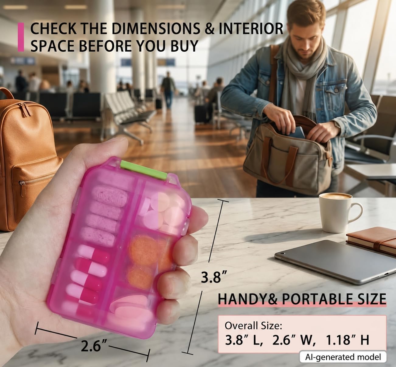 Pill Organizer with Medicine Labels Travel Daily Pill Container Mini Medication Organizer Storage Pill Organizer Travel Essentials Pill Case 7 Day (Pink & 161 Lables)