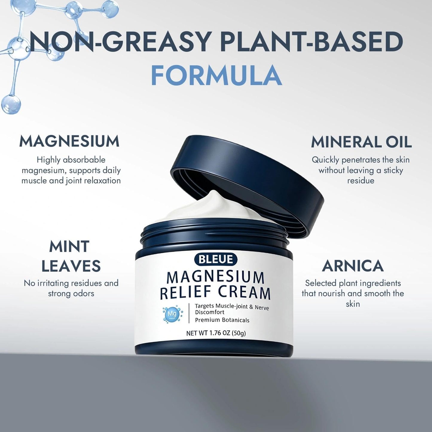 Bleue Magnesium Joint Relief Cream – Fast-Acting Deep Absorption Formula for Muscle & Joint Comfort – Non-Greasy Magnesium Lotion for Neck, Back & Legs – 1.76oz