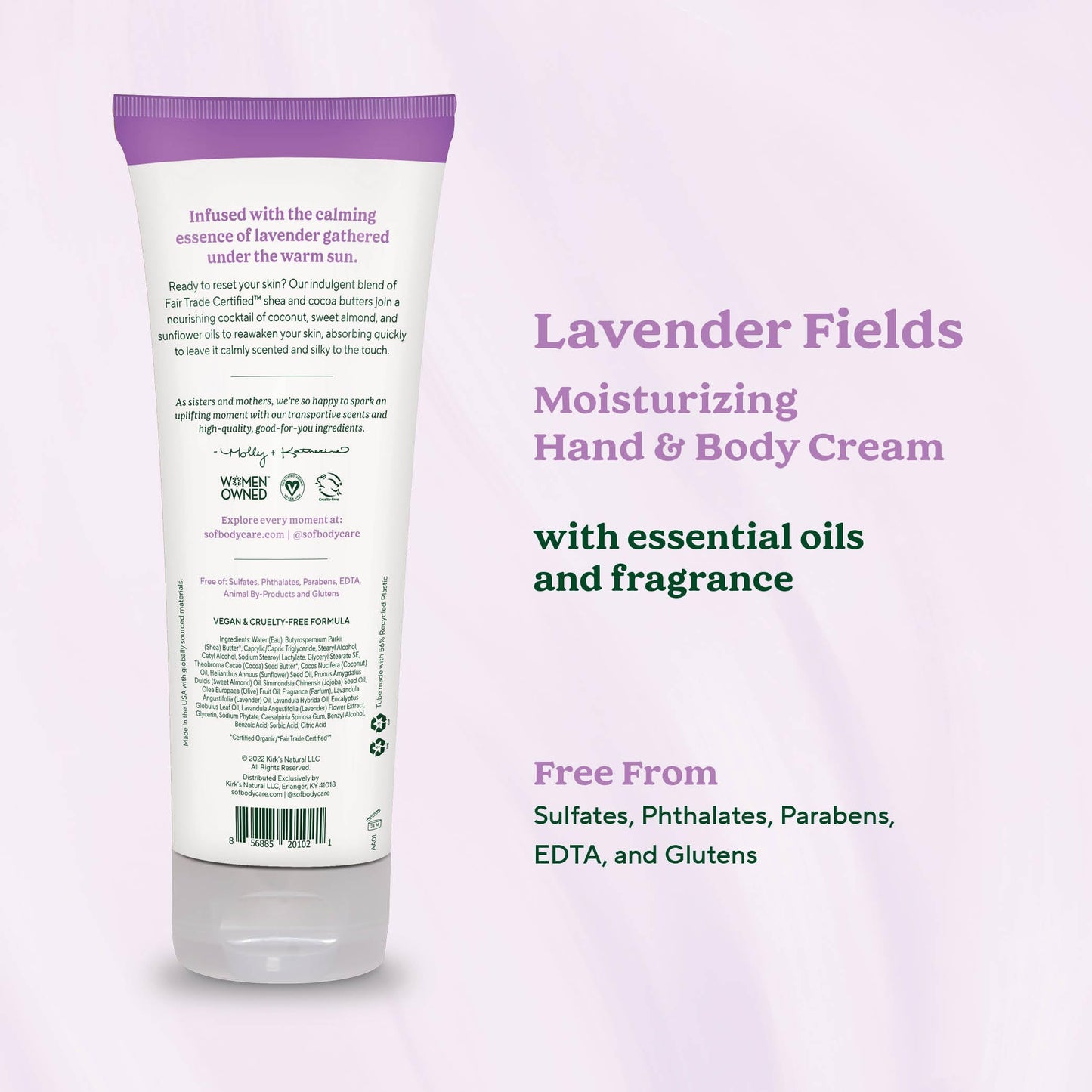 South Of France SoF Moisturizing Hand & Body Cream - With Organic Shea + Cocoa Butter and Sweet Almond Oil,Non GMO & Vegan, Lavender Fields, 8 Fl Oz, 2 Pack
