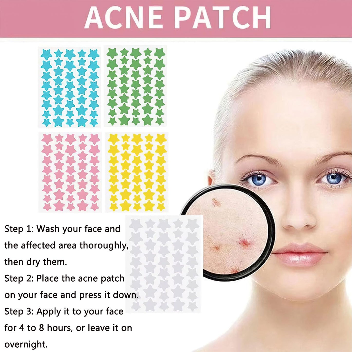 Pimple Patches for Face Cute Star Haydrocolloid Acne Patches Tea Tree oil Salicylic Acid Cica oil Colorful Invisinble Acne Removal Skin Care Stickers