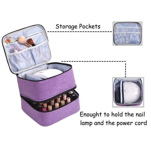 RZMAYIS Nail Polish Carrying Case Bag-Holds 30 Bottles, Double-Layer Nail Polish Storage and Nail Dryer Case(Purple)