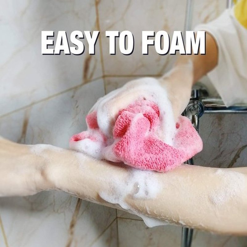 Evridwear Exfoliating Back Scrubber with Handles Two Sides for Body Shower Deep Cleans Skin Massages Invigorating Blood Circulation Men Women One Size (Back Scrubber + Heavy Gloves Pink)