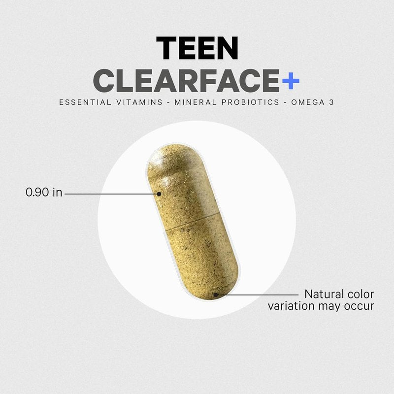 Teen Clearface Supplement for Oily Skin | Vitamins A, C, D3, E & Probiotics - 60 Capsules