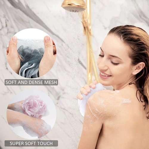 Novosun Loofah Bath Sponge Luffa Loofa Body Scrubber Soft Mesh Pouf Wash Puff Shower Puff Shower Ball Exfoliating Shower Sponge Pack of 4 (60g/pcs)