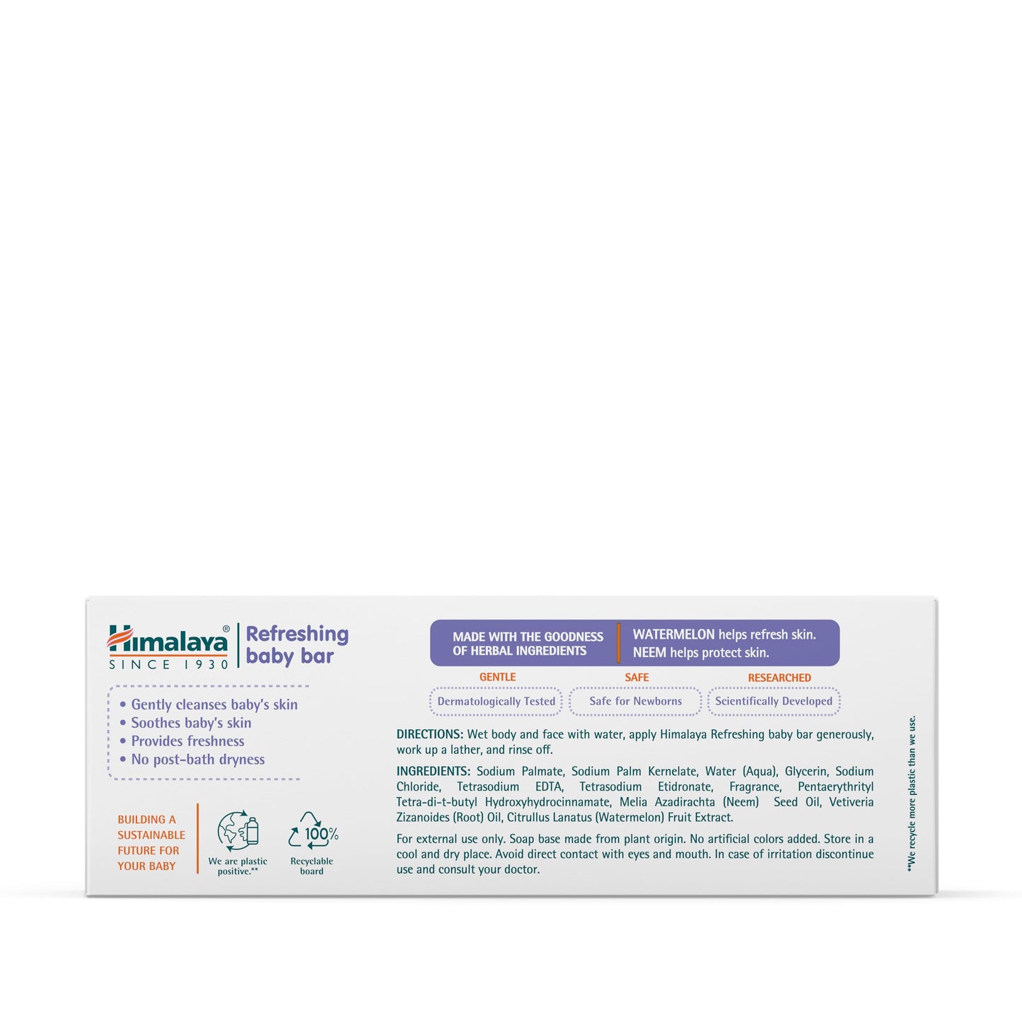Himalaya Refreshing Baby Bar, Gentle Herbal Cleanser for Baby’s Delicate Skin, Soothes and Hydrates, No Post-Bath Dryness, Adds Freshness, Clinically Studied, 4.41 oz (125g) 3 Pack