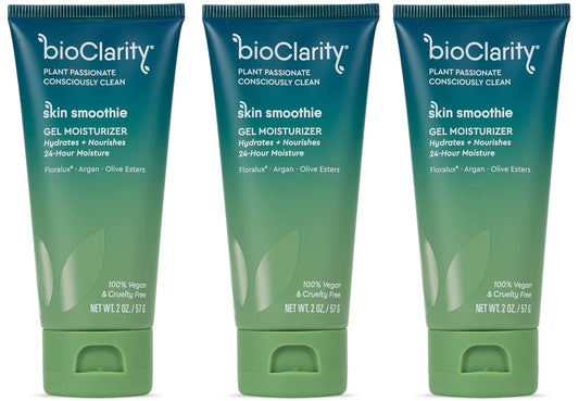 BioClarity Skin Smoothie Gel Moisturizer - 24-Hour Hydration for Normal & Oily Skin | Vegan, Clean Ingredients, 2 fl oz (Pack of 3)
