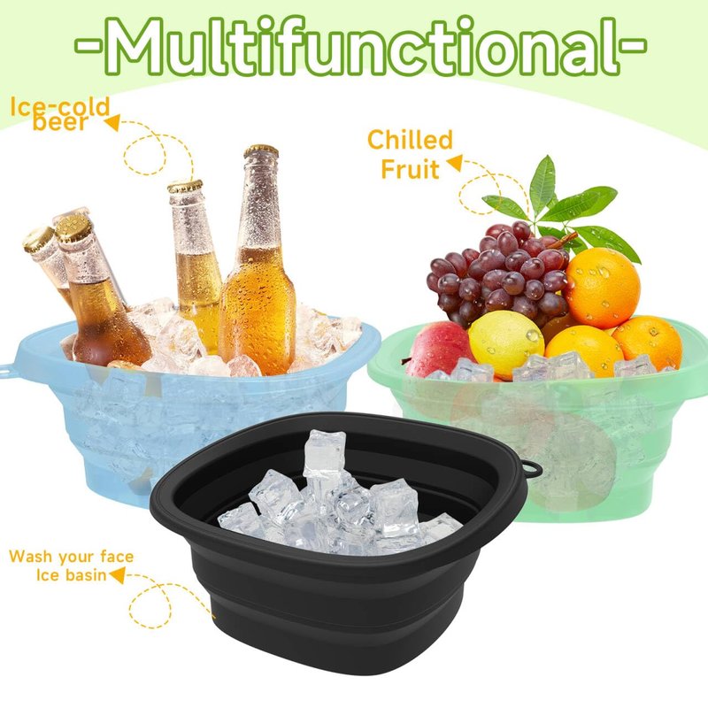 Face Ice Bowl with Built-in Ice Tray - Collapsible Silicone Cold Plunge Therapy for Skin Tightening | Portable Spa Tool (Black)
