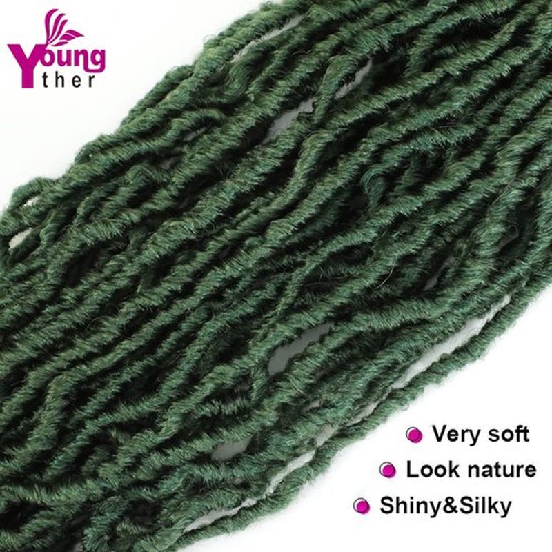 Youngther 24 inch New Faux Locs Crochet Hair 6 Packs Most Natural Soft Lcos Crochet Hair New Crochet Faux Locs Hair Synthetic Crochet Hair for Black Women (24inch,6packs,Green)