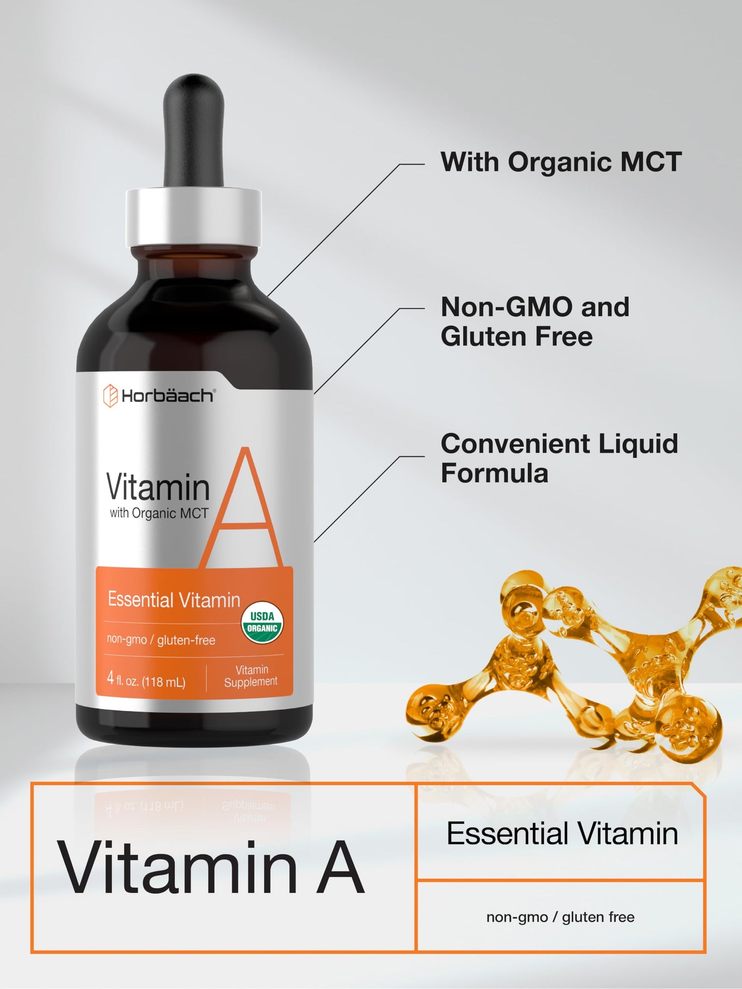 Horbäach Vitamin A Liquid Drops | 4 fl oz | with Organic MCT Oil | Vegetarian, Non-GMO & Gluten Free Supplement